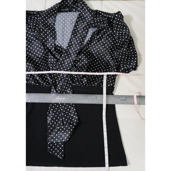 Black Polka Dot Sash Tie Blouse 🎲 CAPTIVE - Picture 7 of 8